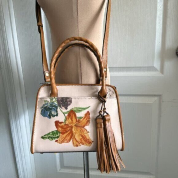 Patricia Nash Bag Paris SatchelParisian Floral Spot Print Cream w Tassel NEW - Picture 5 of 13